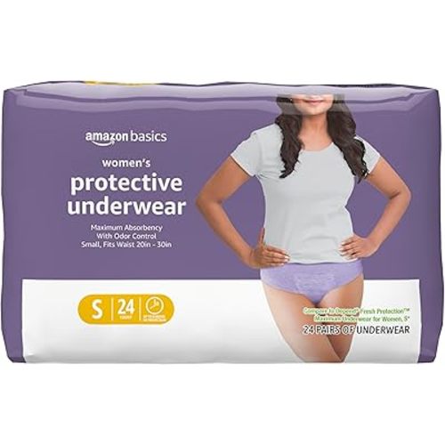 Amazon Basics Maximum Absorbency Postpartum Incontinence Underwear for Women, Protective, Disposable, Fresh Protection, Bladder Leak Protection, Small, Lavender, 24 Count