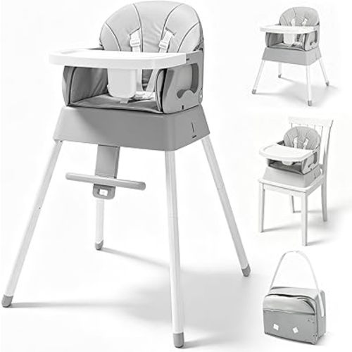 5 in 1 Foldable Baby High Chair,Convertible Highchair for Babies and Toddlers-Portable Infant Booster Seat,Foldable Dining Chair,Toddler High Chair with 5-Point Harness,Removable Tray (Grey)