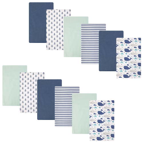 Hudson Baby Cotton Flannel Burp Cloths 12-Pack Bundle, Sea Friends, One Size