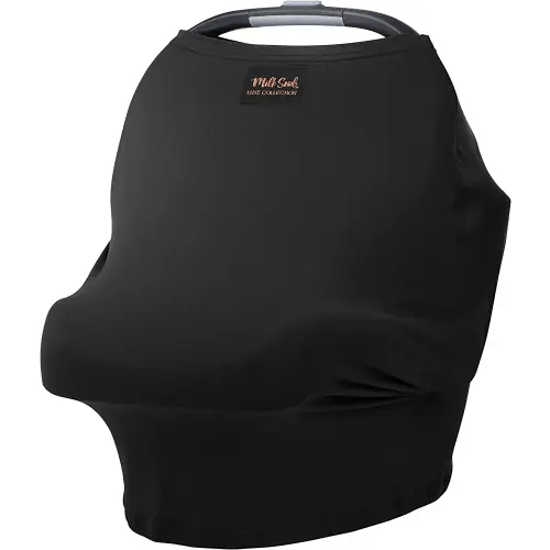 Milk Snob Original 5-in-1 Luxe Nursing Cover in Black - Added Privacy Breastfeeding Cover, Car Seat Cover for Carrier, Stroller, High Chair, Shopping Cart, Lounger Canopy, Newborn Essentials