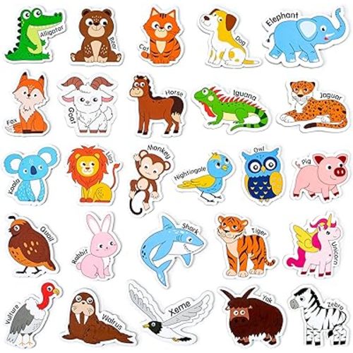 JoyCat Wooden Magnets for Kids – 26 Cute A-Z Animals Fridge Magnets for Toddlers, Large Magnetic Animal Refrigerator Toys, Fun Educational Learning Gifts for Toddlers 2 3 4 5 Years Old