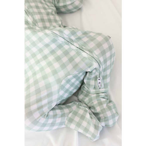 Peter Pan Collar Zipper Footie | Moss Gingham