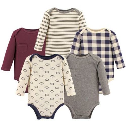 Hudson Baby Basics Infant Boys Cozy Long Sleeve Bodysuits 5-Pack, Field Day Fun, 0-3 Months