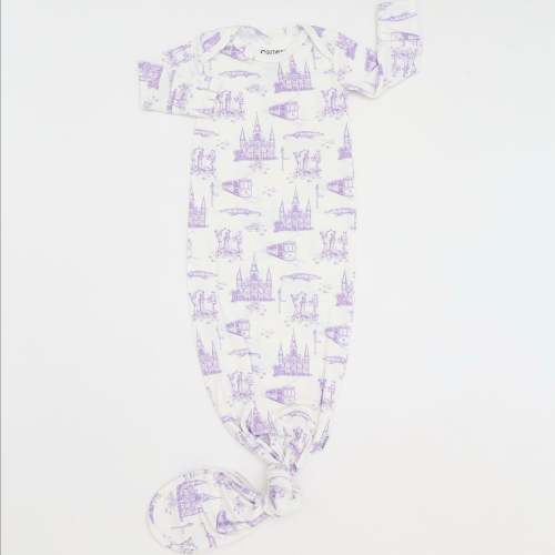 Southern Slumber Lavender Toile Bamboo Knotted Gown | NB