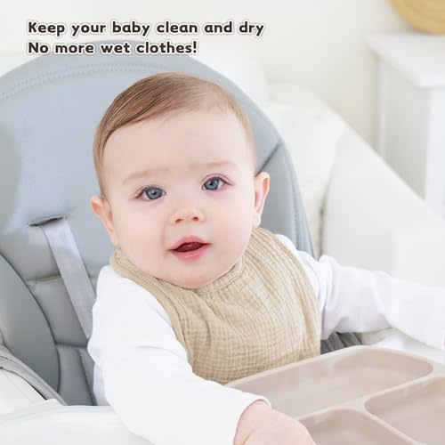 Susurration Muslin Baby Drool Bibs 10Pack Soft Square Adjustable Bandana Bibs for Unisex Newborn Baby Girls&Boys (Natural)