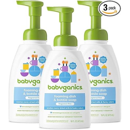 Babyganics Foaming Dish Soap, Pump Bottle, Fragrance Free, 16oz, 3 Pack