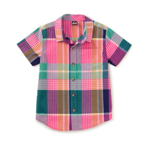 Plaid Button Up Woven Shirt | Tea Collection