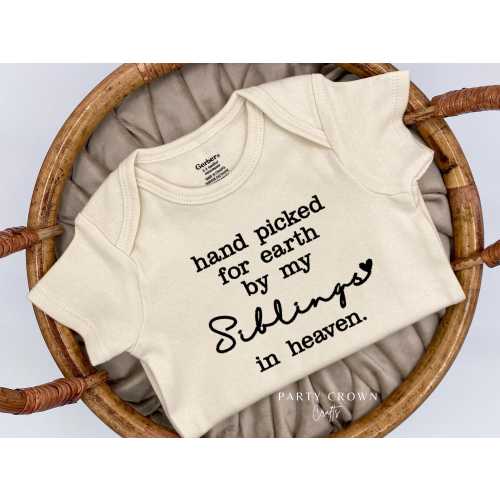 Embroidered hand picked for earth by my Siblings in heaven Bodysuit • Custom Handpicked from Heaven Bodysuit • Pregnancy Announcement
