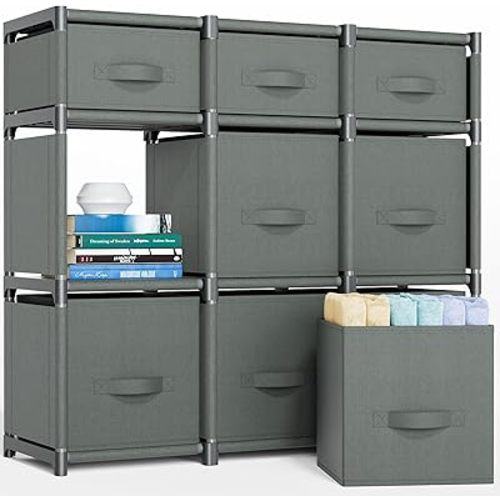 Mavivegue 9 Cube Storage Organizer, Closet Organizers and Storage, Cube Storage Shelf, Easy to Assemble with Storage Drawers, DIY Closet Cube Organizer for Living Room, Bedroom, Dorm Room-Gray