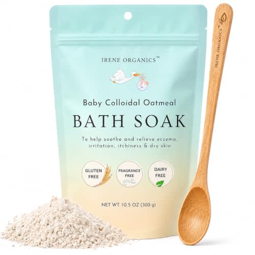 Oatmeal Baby Bath Powder for Eczema by Irene Organics - Colloidal Oatmeal for Soothing Treatment of Eczema, Diaper Rash, Dry Skin, Itching and Irritation - Moisturize and Sooth Baby and Toddler Skin