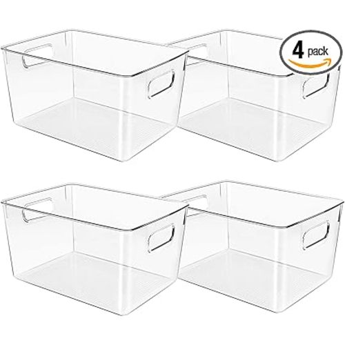 Clear Plastic Storage Bins, Pantry Organizers and Storage or Kitchen Organization and Storage Containers Bins for Organizing, Fridge, Freezer, Bathroom, Pantries, Refrigerator, Cabinet Organizer Bin