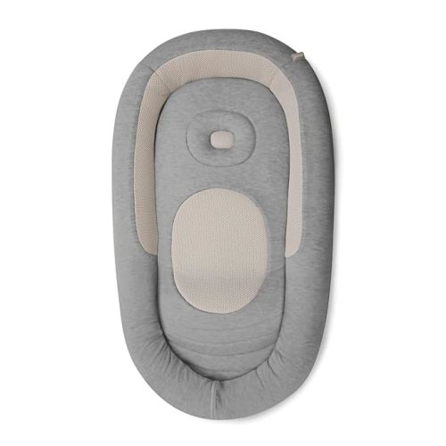 Inglesina Welcome Pod Baby Lounger, Harmony Gray - U.S. Compliant Infant Lounger for 0-8 Months - with Ergonomic Support for Supervised Tummy Time & Play - Breathable Bamboo & Cotton