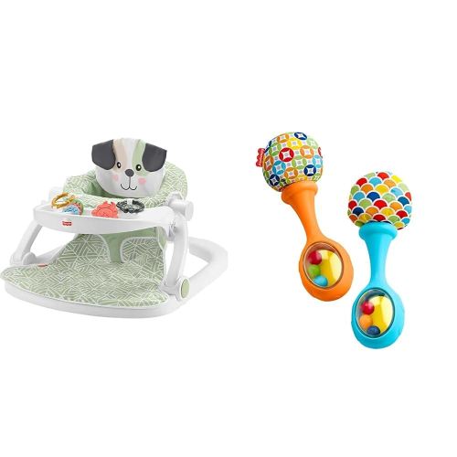 Fisher-Price Baby Portable Baby Chair Sit-Me-Up Floor Seat with Snack Tray and Developmental Toys & Newborn Toys Rattle 'n Rock Maracas