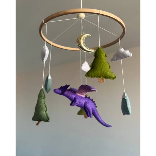Dragon baby mobile Fantasy nursery mobile Felt dragon Gender neutral Baby shower gift Fairy tale nursery Hanging mobile Woodland nursery