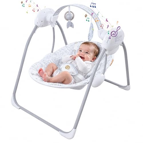 Baby Swings for Infants, Portable Baby Swing with Music, 5 Speed Levels, Timer, Infant Swing for Indoor Outdoor Use, 0-9 Months Up to 20 lbs