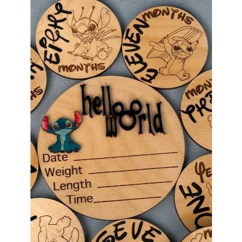 Stitch Baby Milestone Markers: Baltic Birch Wood, Nursery Decor