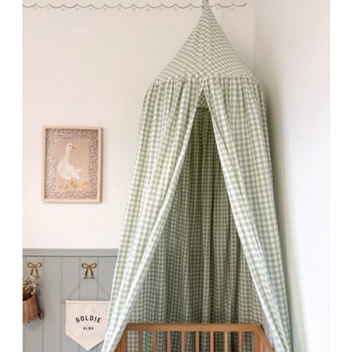 Gingham Bed Canopy - Cottage Green