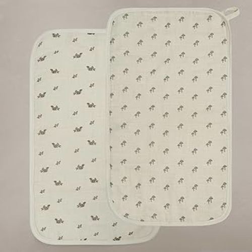 Oilo Burp Cloth 2-Pack Set, Large (12" X 22"), Organic Premium Cotton 4-Way Muslin, Luxuriously Soft, Super Absorbent, & Durable, Machine Washable, Mushroom & Squirrel