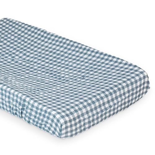 Lulujo Muslin Change Pad Cover - Fitted Changing Pad Cover for Boys and Girls -32"x17", 1 Pack (Navy Gingham)