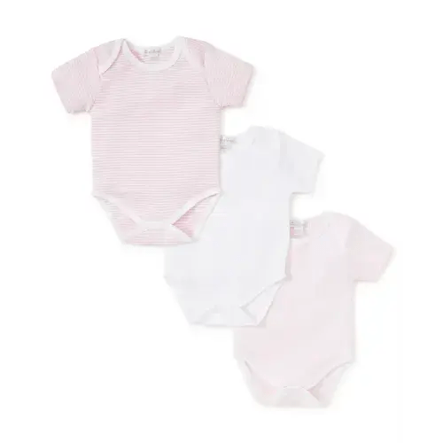 Pink Stripe 3 Pack S/S Bodysuit Set w/ Tulle Bag