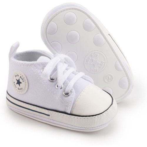 Baby Boy Girls Sneakers Canvas Shoes High Top Sports Soft Anti Slip Soles Newborn First Walker Fashionable Denim Shoes