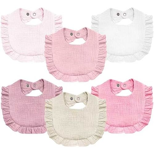 Baby Muslin Bibs,6 Pcs Drool Bandana Bibs for Baby Girl Drooling and Teething,Soft and Absorbent Cotton for Newborn