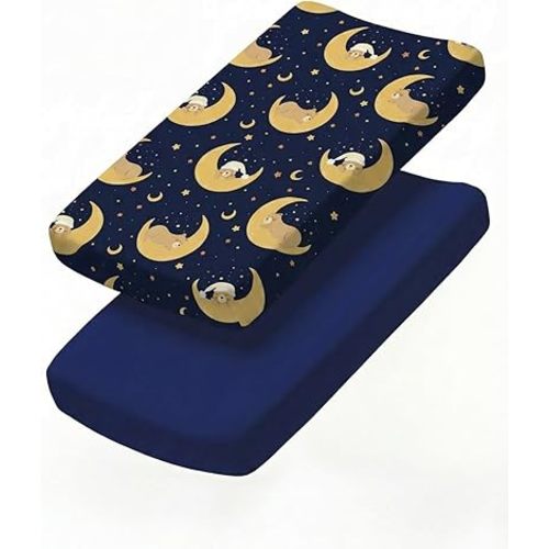 Changing Pad Cover - Pack of 2 Soft Unisex Diaper Change Microfiber Table Sheets - Fits 32"x16" Contoured Pad - Changing Pad Cover for Baby Boys & Girls - Snug, Machine Washable - Oeko-Tex, Moon Bear
