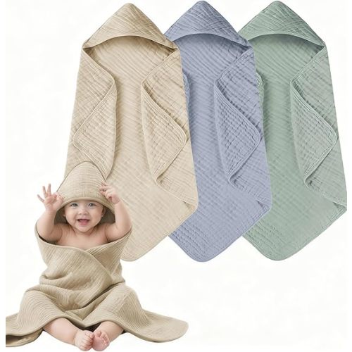 3-Pack Hooded Baby Towels for Newborn 100% Cotton Soft Babies Blanket Toddler and Kids Bath Towel Baby Essentials