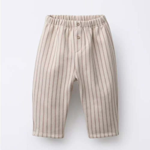 STRIPED BAGGY PANTS - Beige