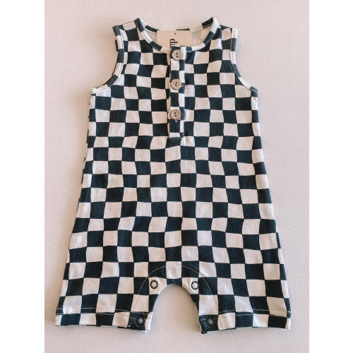 wavy checkered romper - charcoal