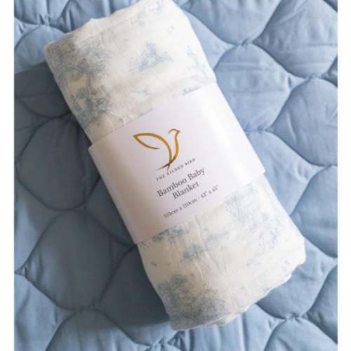 Spring Toile Blue Bamboo Baby Blanket