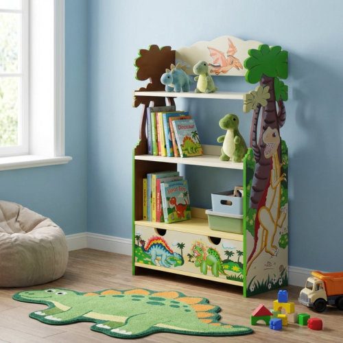 Teamson Kids Dinosaur Kingdom Kids Wooden 3-Tier Bookshelf with Drawer & Reviews | Wayfair