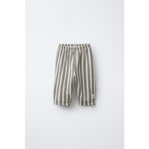 STRIPED BAGGY PANTS WITH LABEL - Beige | ZARA United States