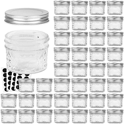 VERONES Mason Jars Canning Jars, 4 OZ Jelly Jars With One Piece Regular Lids, Ideal for Jam, Honey, Wedding Shower Favors, DIY Magnetic Spice Jars, 40 PACK