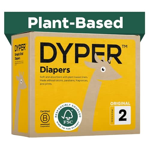 DYPER Baby Diapers Size 2 (192 Count) – Plant-Based, Hypoallergenic, Fragrance Free & Ultra Absorbent Disposable Diapers for Day and Overnight Skin Protection, Monthly Pack Size 2 Diapers