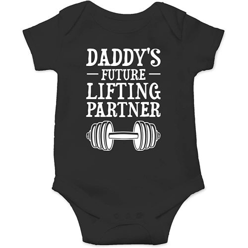Daddy's Future Lifting Partner - Funny Baby Essentials Bodysuit - Newborn Boy Girl Clothes (6 Months, Black)