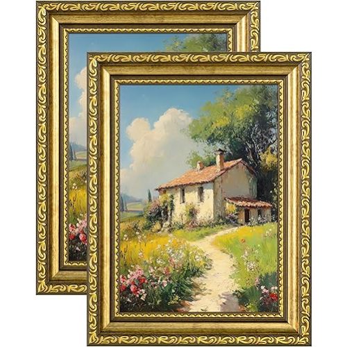 eletecpro 5x7 Vintage Picture Frame, Glass Cover, Gold, 2-Pack