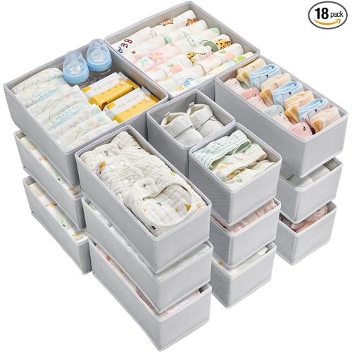 Vtopmart 18 Pack Baby Clothes Organizer, Foldable Fabric Drawer Bins
