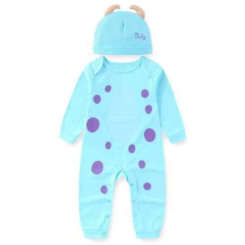 Disney Monsters Inc. Sulley Long Sleeve Romper Coverall with Hat Cap (Baby Boys), 2 Piece Set, Sizes NB-24M