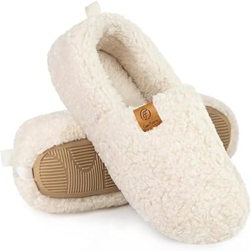 EverFoams Women’s Soft Curly Full Slippers Memory Foam Lightweight House Shoes Cozy Loafer with Polar Fleece Lining