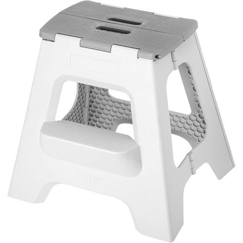 Vigar Compact Folding Step Stool, 16 in 2 Step, Black Bamboo Print