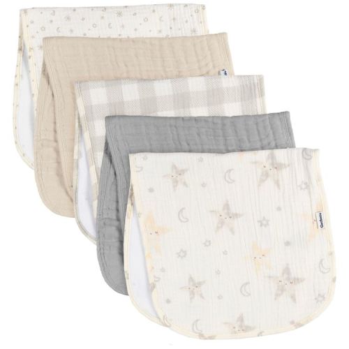 Gerber Baby Girls' Muslin Burp Cloths, 5-Pack, Multi Stars