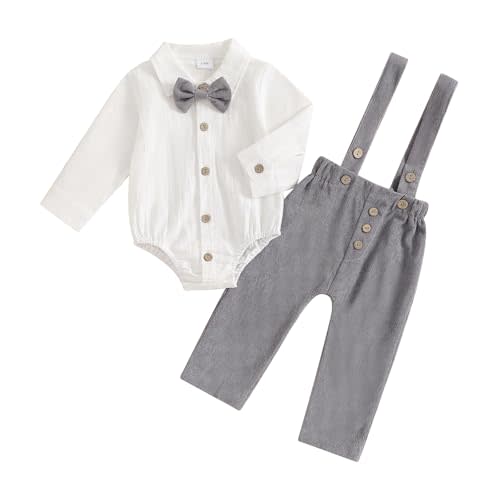 GOOCHEER Newborn Infant Baby Boy Clothes Suit Bowtie Dress Romper+Suspender Pants Overalls Gentleman Wedding Outfits Formal