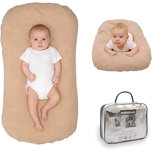 Bubbyhuts Infant Support Cushion - Baby Support Cushion for Newborn 0-24 Months, Muslin Cover，Portable Breathable & Soft Tummy Time Mat for Home and Travel - Coffee