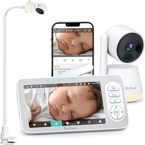 Dr.Care LumiView Plus Smart WiFi Baby Monitor with Clip Mount - 5.5" 1080P Split Screen & 2K Camera, Privacy Mode, Cry & Motion Alerts, 5000mAh Removable Battery, RGB Night Light, HD Night Vision