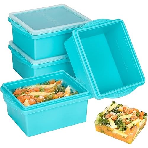 2 Cup Silicone Freezer Trays with Lids, Silicone Soup Freezer Molds - Leakproof, BPA-Free, Stackable, Microwave & Dishwasher Safe, Perfect for Soups, Sauces, Meal Prep, and Baked Goods - 4 Pack