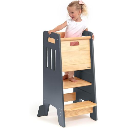 Toddler Tower with Sliding Door - 3 Adjustable Heights - 2026 Design Gray