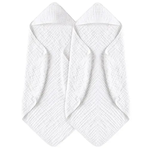 Yoofoss Hooded Baby Towels for Newborn 2 Pack 100% Muslin Cotton Baby Bath Towel with Hood for Babies, Infant, Toddler and Kids, Large 32x32Inch, Soft and Absorbent Newborn Essential