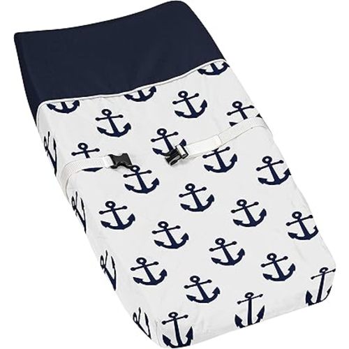 Sweet Jojo Designs Navy Blue White Anchors Boy Girl Baby Nursery Changing Pad Cover - Nautical Theme Ocean Sailboat Sea Marine Sailor Anchor Unisex Gender Neutral