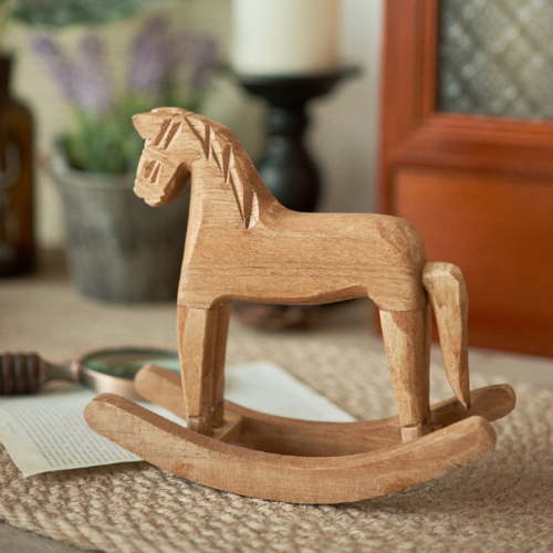 CaiYueKe Wooden Rocking Horse Tabletop Decor Handcrafted Pinewood Nursery Decor Home Decoration Kids Room Ornament Gift for Children Playroom Shelf Decor